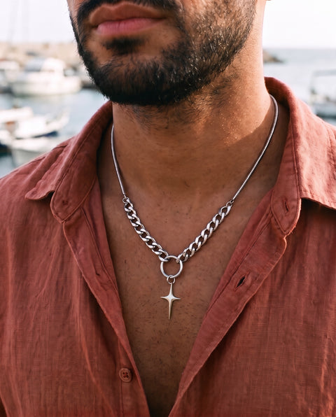 Mixed Chain with Four-Point Star Pendant