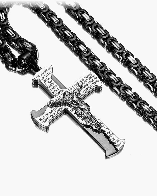 Marco Maveri Titanium Steel Byzantine Chain with Crucifix Pendant, Black