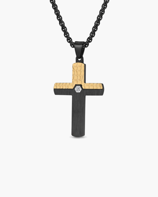 Marco Maveri Two-Tone Inlaid Cross Pendant Necklace, Black / Gold
