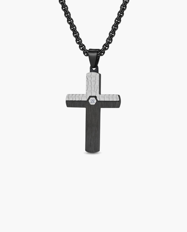 Marco Maveri Two-Tone Inlaid Cross Pendant Necklace, Black / Silver