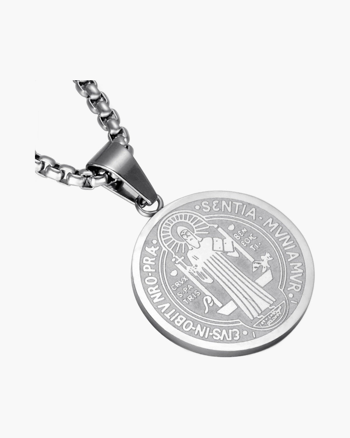 Saint Benedict Medallion Box Chain Necklace