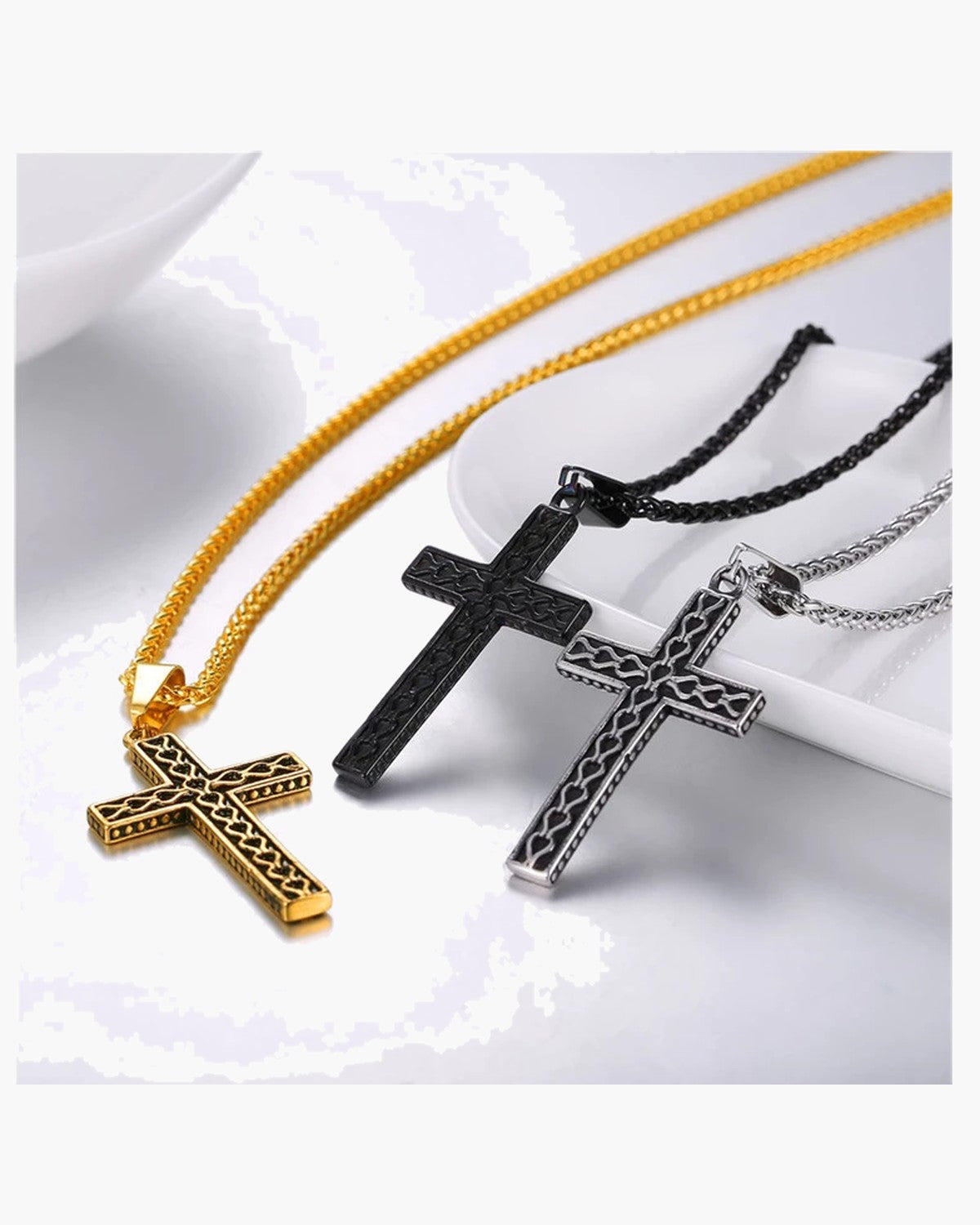 Textured Cross Pendant Necklace view 4