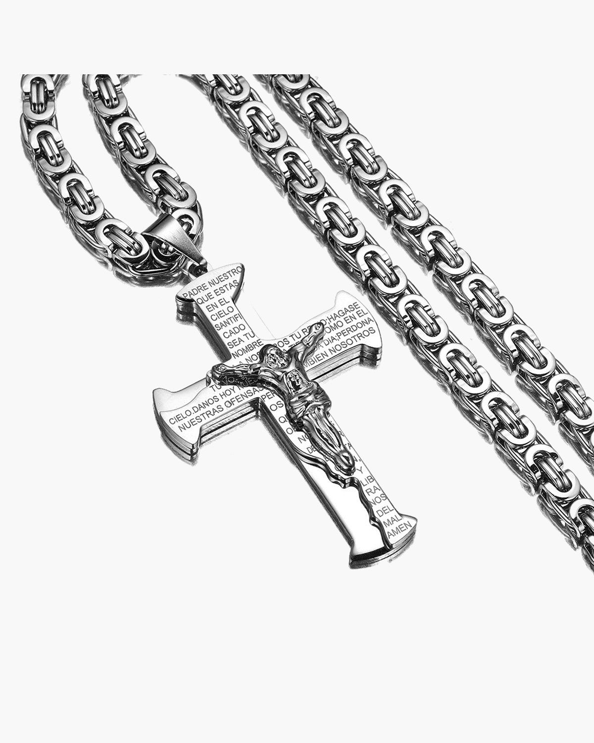 Titanium Steel Byzantine Chain with Crucifix Pendant