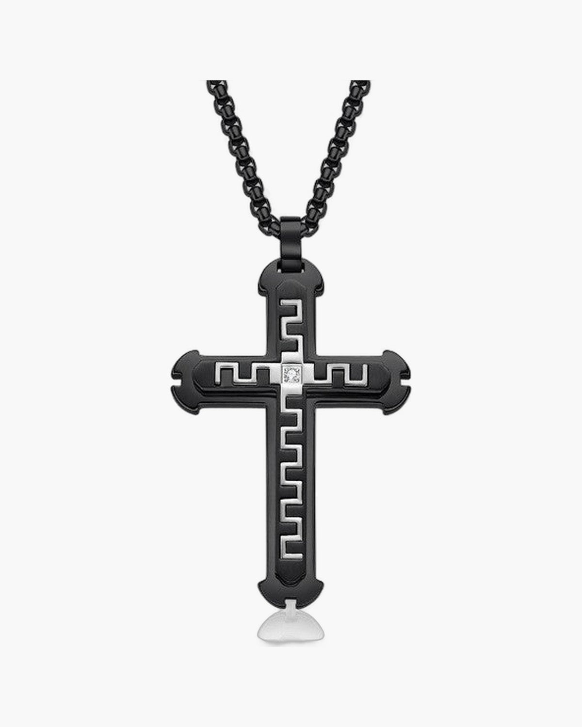Two-Tone Inlaid Cross Pendant Necklace view 10