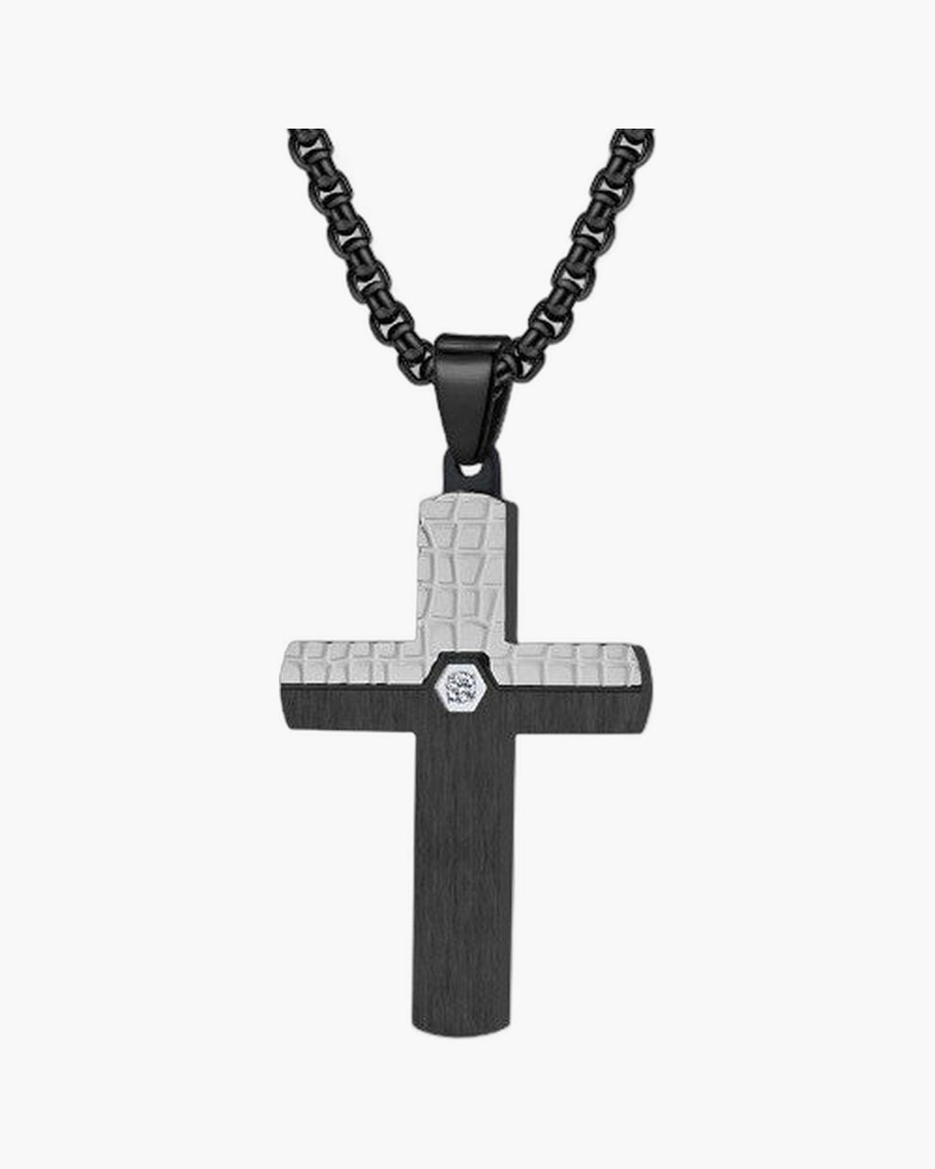 Two-Tone Inlaid Cross Pendant Necklace view 7