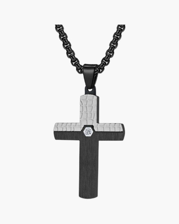 Two-Tone Inlaid Cross Pendant Necklace view 7