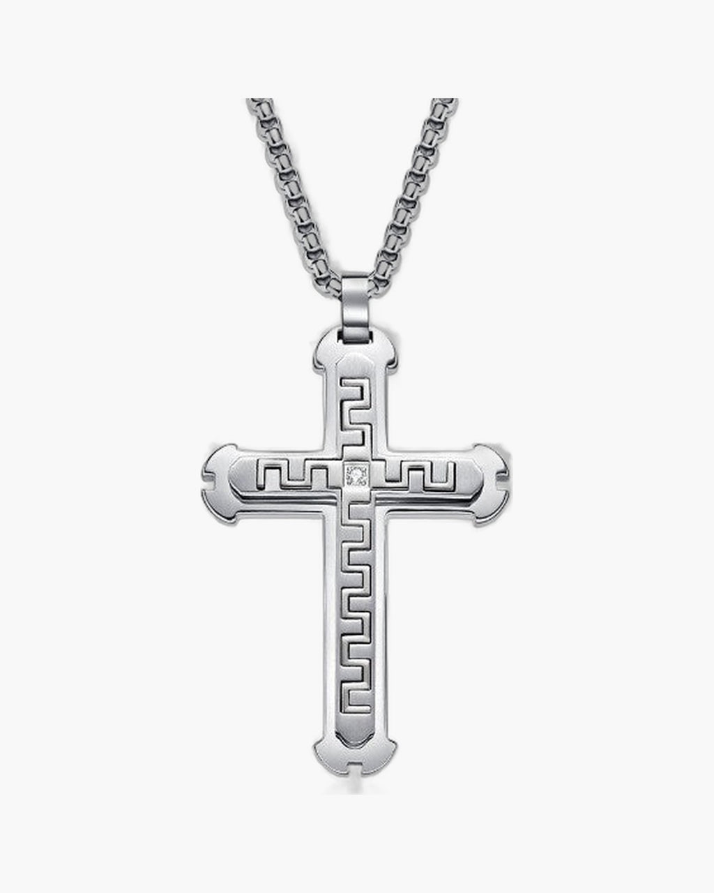 Two-Tone Inlaid Cross Pendant Necklace view 4