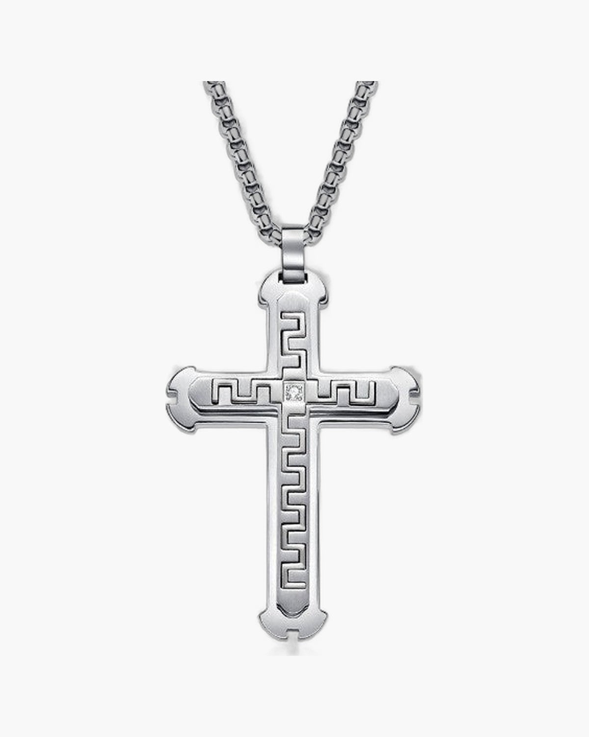 Two-Tone Inlaid Cross Pendant Necklace view 4