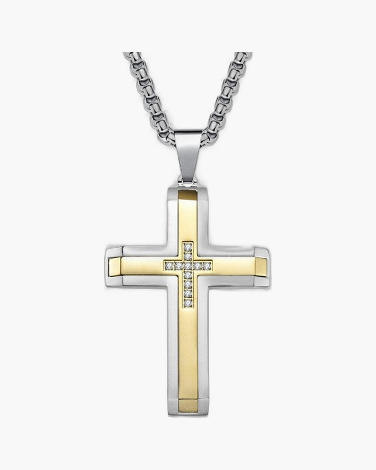 Two-Tone Inlaid Cross Pendant Necklace view 8