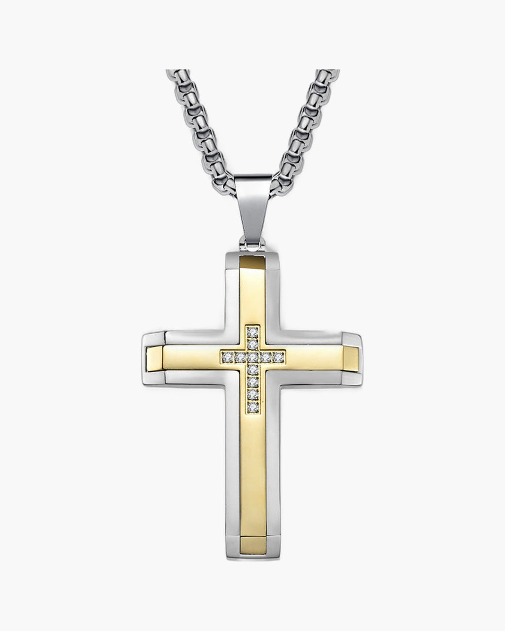 Two-Tone Inlaid Cross Pendant Necklace view 2