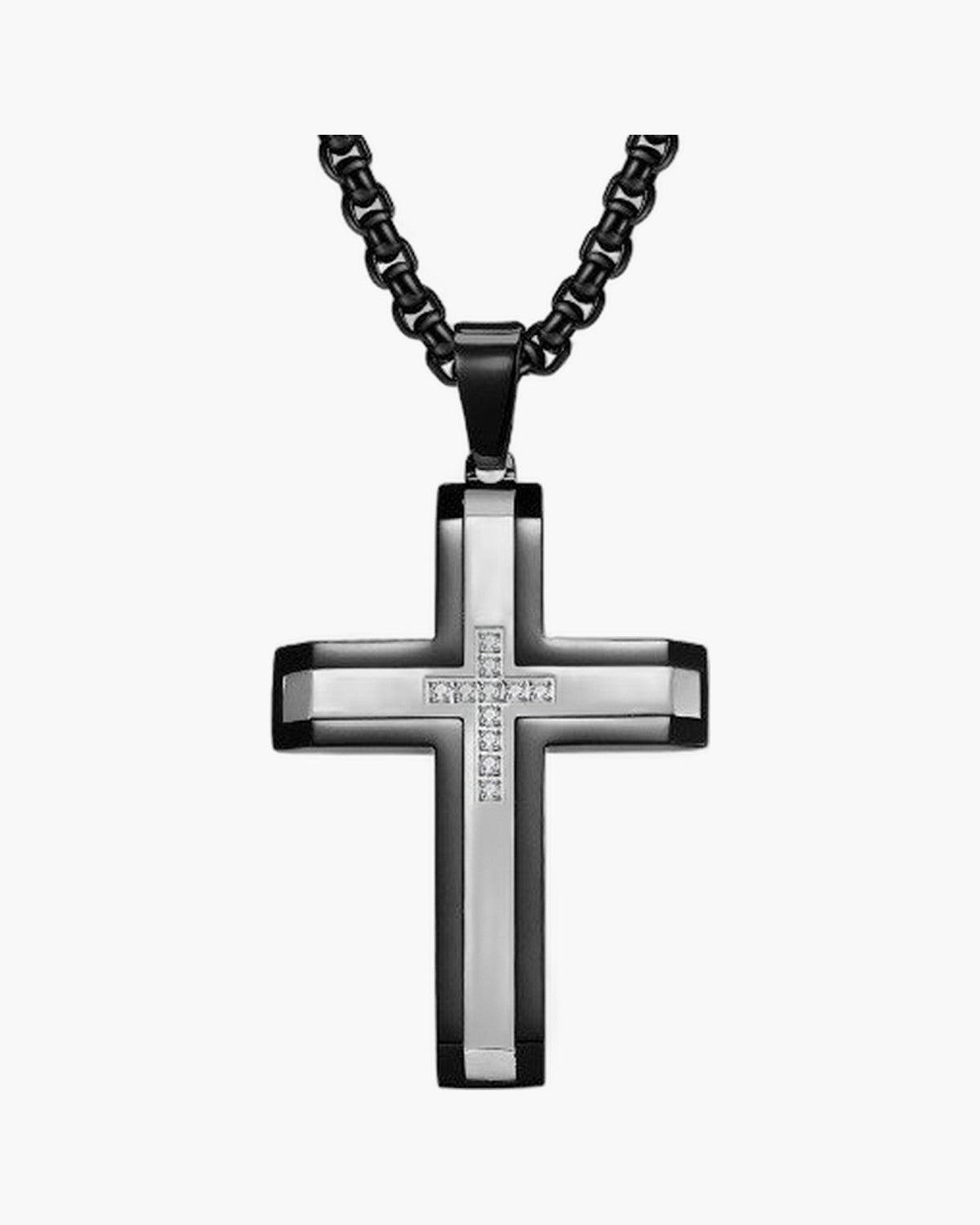 Two-Tone Inlaid Cross Pendant Necklace view 6