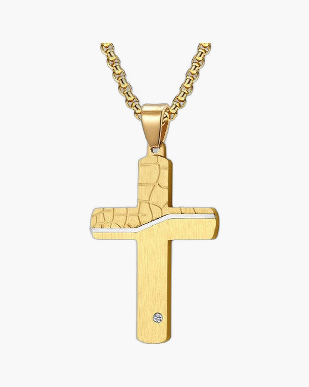 Two-Tone Inlaid Cross Pendant Necklace view 3