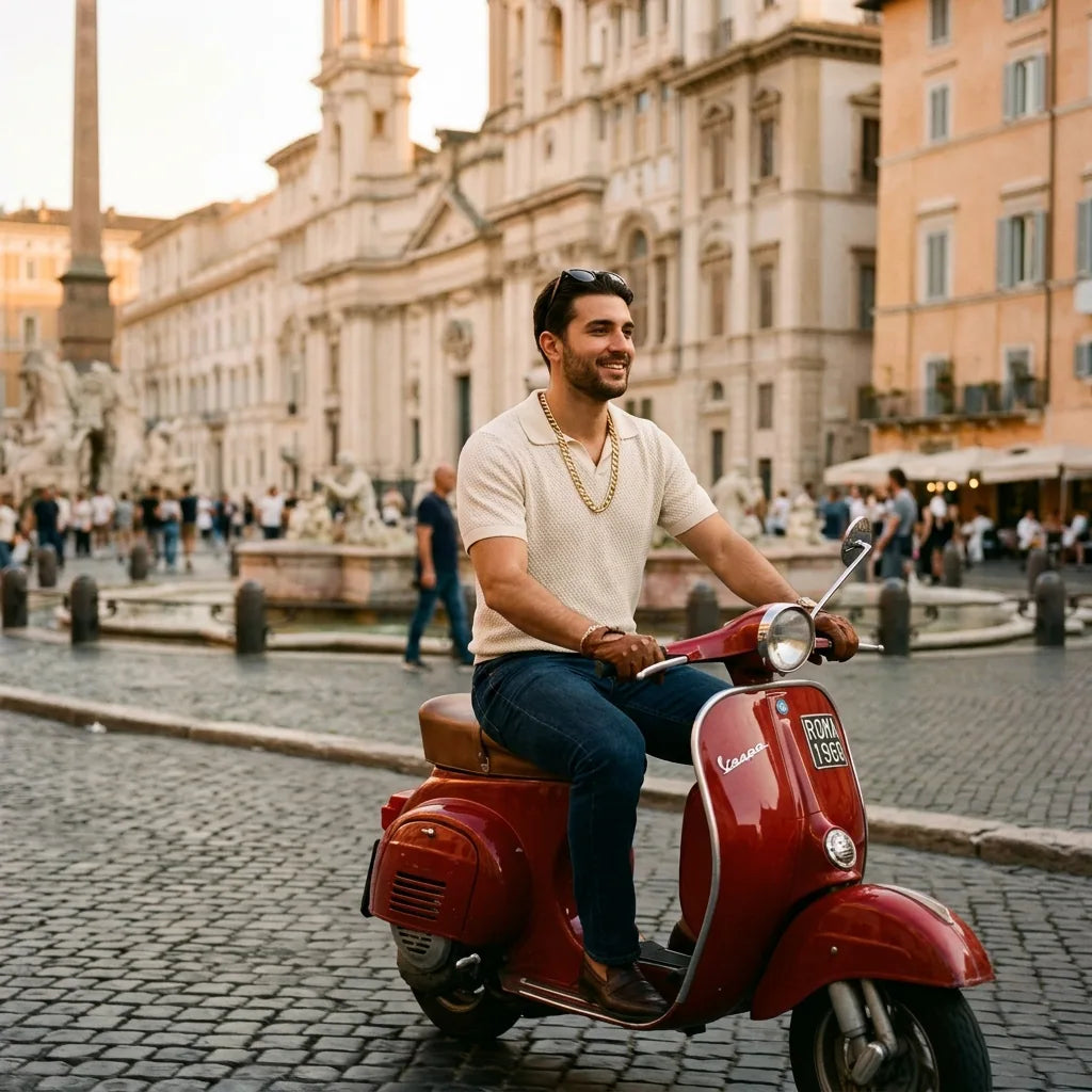 Man on Vespa with Gold Figaro chain