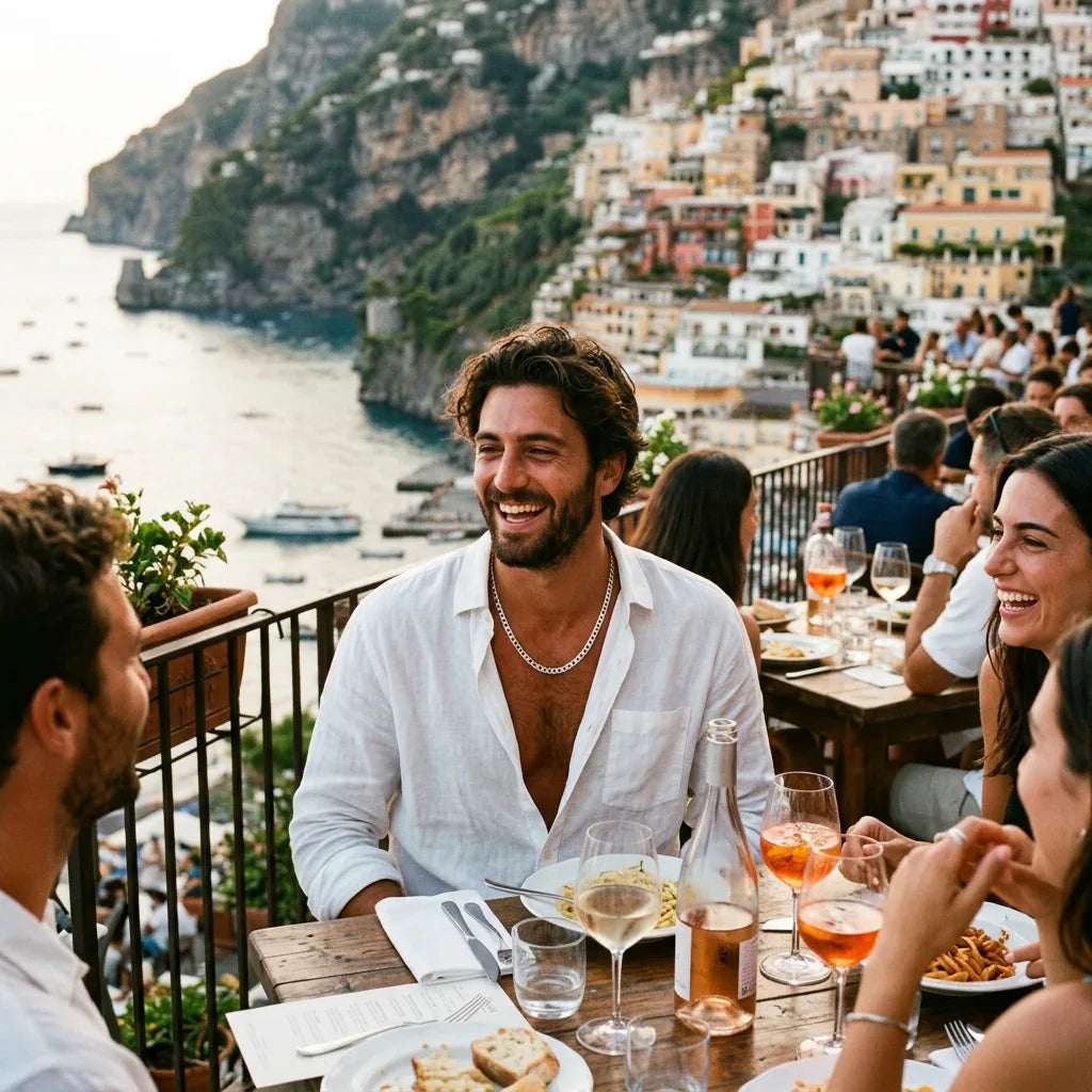 Man wearing Silver Mariner on Amalfi terrace