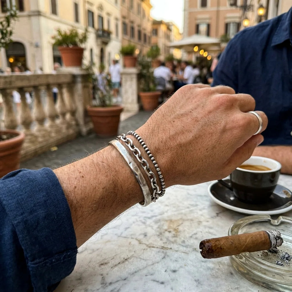Silver bracelet stack espresso Italy