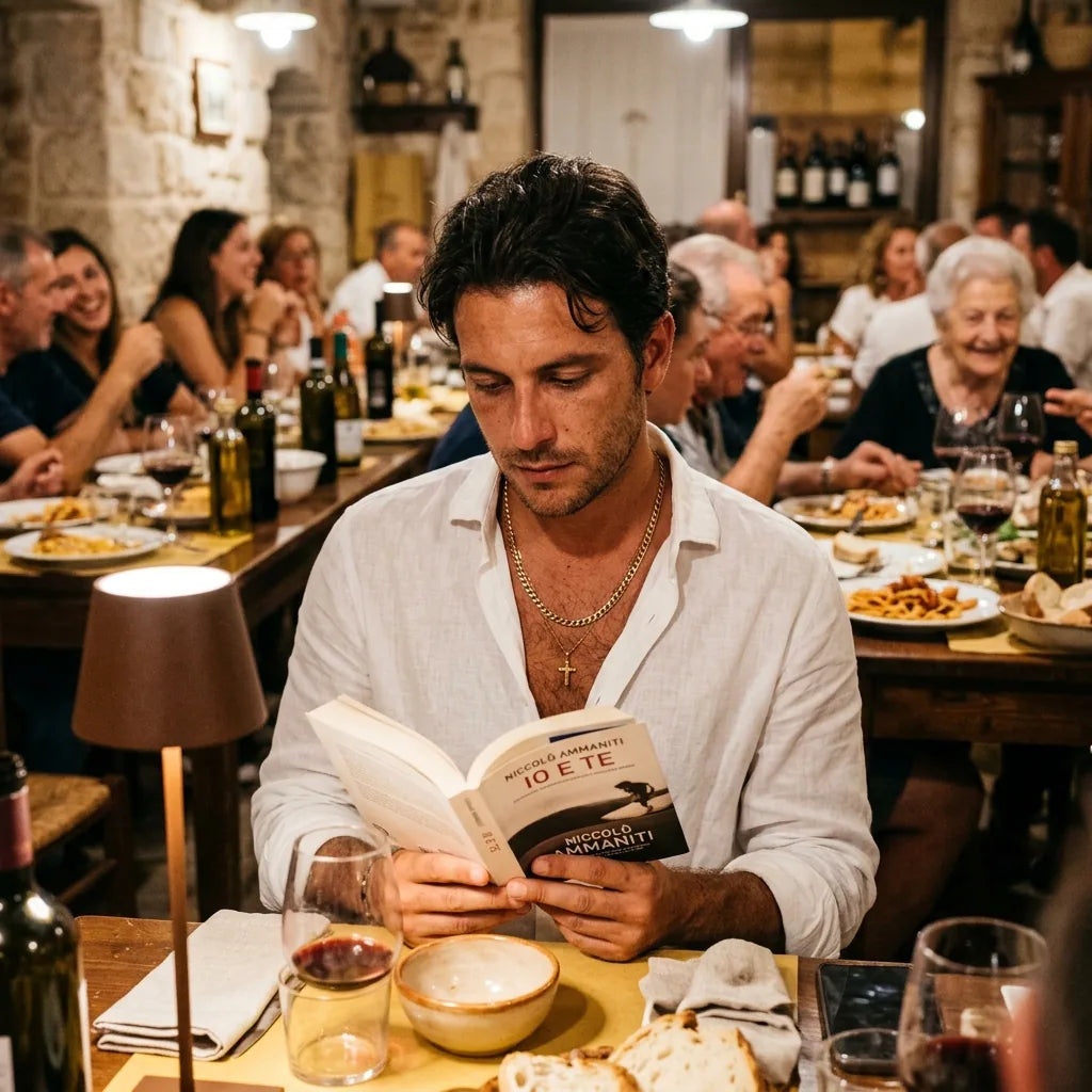Family dinner Puglia gold cross pendant